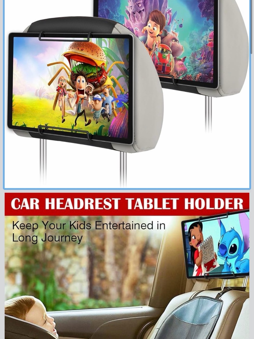 Universal Car Headrest Tablet Holders- 2 included